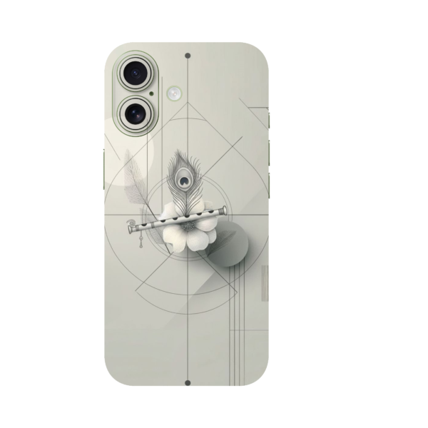 Designer phone case with flute and feather art